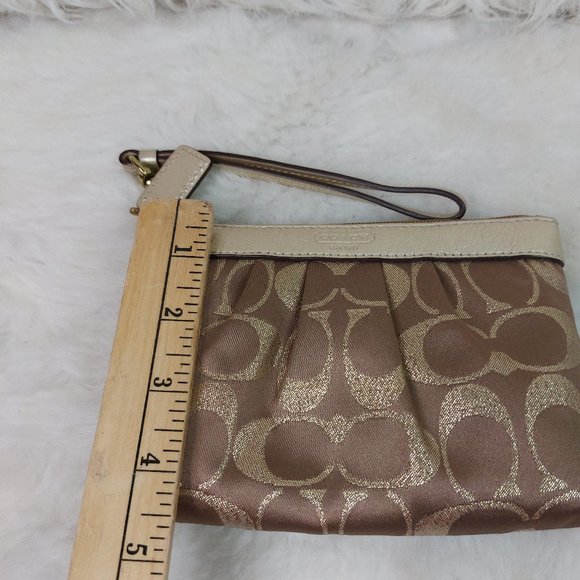 Coach Women's Tan Signature Canvas Metallic Trim Mini Bag/Wristlet - Picture 7 of 8